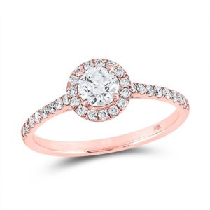 0.75ct Diamond Rose Gold Round Halo Bridal Wedding Engagement Ring