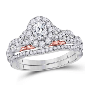 1ct Diamond Halo Engagement Ring Bridal Set