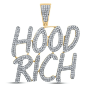 1.25ct Round Diamond Yellow Gold Men's Hood Rich Charm Pendant