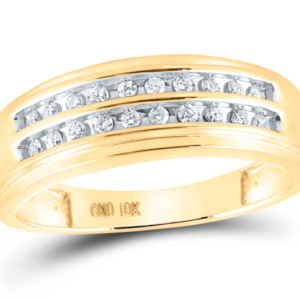 1/4ct Diamond Yellow Gold Mens Round Wedding 2-Row Band Ring