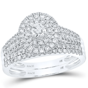 1ct Round Diamond White Gold Bridal Wedding Ring Band Set