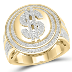 3/4ct Round Diamond Yellow Gold Mens Ring