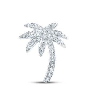 14K WHITE GOLD 0.25CT ROUND DIAMOND PALM TREE PENDANT