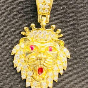 14K yellow gold 1.27 ct diamond Lion face pendant